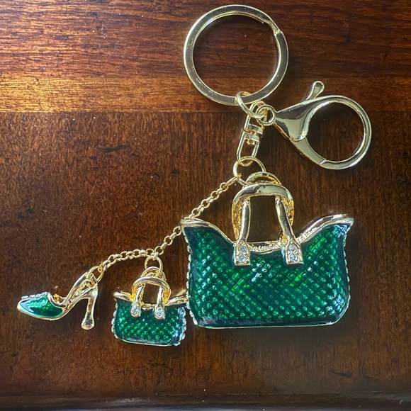 High heel Green Handbag Keychain with Purse and rhinestones bling. - Picture 1 of 2